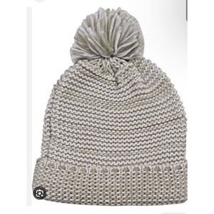 Tahari Women's O/S Chunky Marled Cuff Knit Pom Pom Beanie Hat NWT